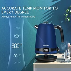 GREECHO Electric Kettle Temperature Control, 1.7L Electric Tea Kettle with LED Display & 7 Heat Settings , 304 Stainless Steel Hot Water Kettle Electric with 1100W Overheat & Boil-dry Protection, Blue