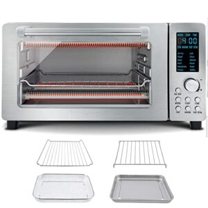 nuwave bravo 12-in-1 digital toaster oven, countertop convection oven & air fryer combo, 1800 watts, 21-qt capacity, 50°-450°f temp controls, dual zone surround cooking, linear t technology, ss look