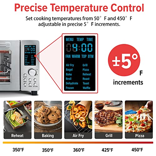 Nuwave Bravo 12-in-1 Digital Toaster Oven, Countertop Convection Oven & Air Fryer Combo, 1800 Watts, 21-Qt Capacity, 50°-450°F Temp Controls, Dual Zone Surround Cooking, Linear T Technology, SS Look