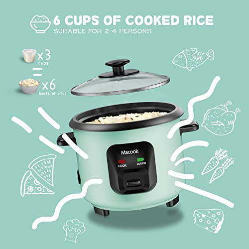 Macook Mini Rice Cooker Small Rice Cooker 3 Cup, Portable Travel Rice Cooker, Auto Keep Warm, Dishwasher Safe, Aqua