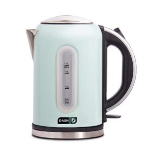 dash dek001aq electric kettle + water heater with rapid boil, cool touch handle, cordless carafe, no drip spout + auto shut off for coffee, tea, espresso & more, 57 oz/ 1.7 l – aqua