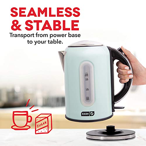 DASH DEK001AQ Electric Kettle + Water Heater with Rapid Boil, Cool Touch Handle, Cordless Carafe, No Drip Spout + Auto Shut Off For Coffee, Tea, Espresso & More, 57 oz/ 1.7 L - Aqua