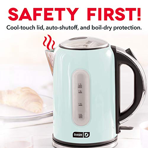 DASH DEK001AQ Electric Kettle + Water Heater with Rapid Boil, Cool Touch Handle, Cordless Carafe, No Drip Spout + Auto Shut Off For Coffee, Tea, Espresso & More, 57 oz/ 1.7 L - Aqua