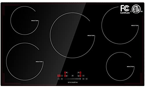 Induction Cooktop 36 Inch, Electric Cooktop 5 Burners, Drop-in Induction Cooker Ceramic Glass Induction Burner With Timer, Child Lock, 9 Heating Level and Sensor Touch Control, ETL & FCC Certified