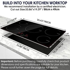 Induction Cooktop 36 Inch, Electric Cooktop 5 Burners, Drop-in Induction Cooker Ceramic Glass Induction Burner With Timer, Child Lock, 9 Heating Level and Sensor Touch Control, ETL & FCC Certified