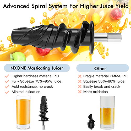 Juicer Machines, NXONE Slow Masticating Juicer, Cold Press Juicer Extractor with Queit Motor/Not Break, Not Jammed, Slow Juicer Easy to Clean, 3-Speed Modes for High Nutrient Vegetables & Fruits