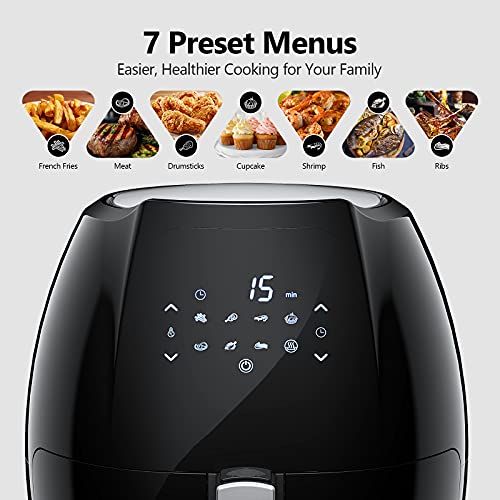 Air Fryer 7.4 QT Large Capacity with 7 in 1 Menus LED Touch Screen Adjustable Time/Temp Control Air Fryers for Home Use Oil-Free Cooking 1800W Electric