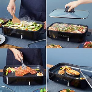 COMFEE' 12-inch Multi-Functional Electric Skillets with Temperature Control, Rapid Heat Up, Easy to Clean, Non-stick Detachable Electric Griddle for Roast, Fry, Sauté, Steam or Buffet, 3.5Qt