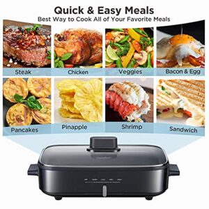 COMFEE' 12-inch Multi-Functional Electric Skillets with Temperature Control, Rapid Heat Up, Easy to Clean, Non-stick Detachable Electric Griddle for Roast, Fry, Sauté, Steam or Buffet, 3.5Qt