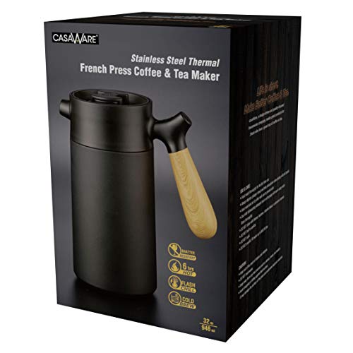 casaWare Stainless Steel 32-Ounce Thermal French Press Coffee and Tea Maker (Black)