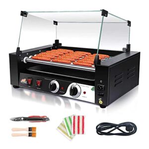 1400W Hot Dog Roller Machine, Dual Temp Control Commercial Electric Contact Grills with Removable Stainless Steel Drip Tray and Cover, 18 Hot Dog 7 Rollers,Sausage Grill Cooker for Party Kitchen Restaurant