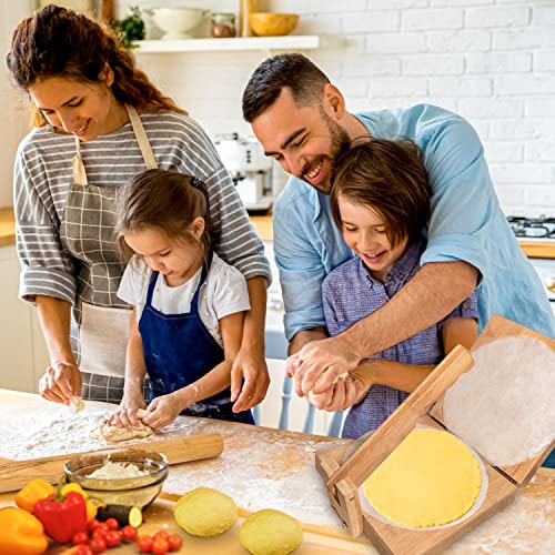 Tortilla Press 10 Inch Roti Maker Large Bamboo Wood Tortilla Press with Rolling Pin &100 Pcs Parchment Paper Quesadilla Maker for Homemade Tortilla, Roti.