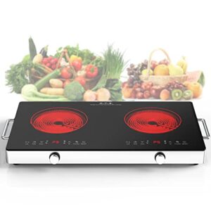 vbgk electric cooktop,120v 2400w electric stove top with knob control,9 power levels, kids lock & timer, hot surface indicator, overheat protection,12 inch built-in radiant double induction cooktop