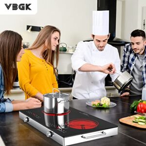 VBGK Electric Cooktop,120V 2400W Electric Stove Top with Knob Control,9 Power Levels, Kids Lock & Timer, Hot Surface Indicator, Overheat Protection,12 Inch Built-in Radiant Double induction cooktop