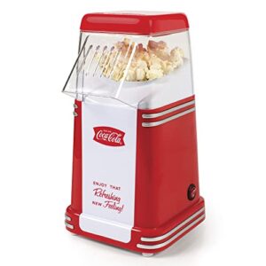 coca-cola hot-air electric popcorn maker, 8 cups, healthy oil free popcorn with measuring scoop, coke red & white