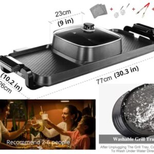 Soup N Grill V3 Hotpot Grill Combo, Indoor Korean BBQ, Shabu Shabu Electric Hot Pot with Divider, Portable with Free Strainer Scoops, Extra Long Chopsticks, Tongs, Cloths, Smokeless Grill