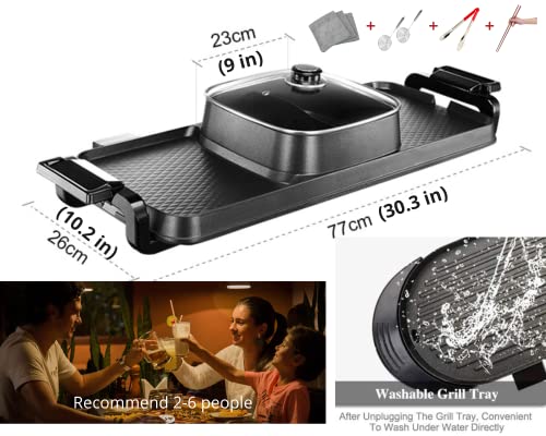 Soup N Grill V3 Hotpot Grill Combo, Indoor Korean BBQ, Shabu Shabu Electric Hot Pot with Divider, Portable with Free Strainer Scoops, Extra Long Chopsticks, Tongs, Cloths, Smokeless Grill