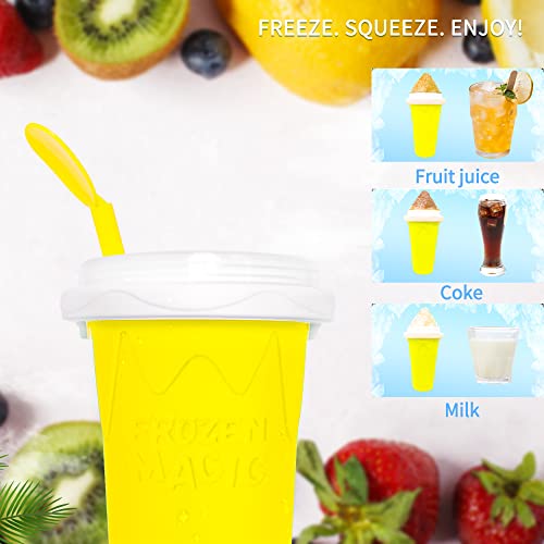 TUNISE Slushy Maker Cup, Slushy Squeeze Cup,DIY Quick Frozen Magic Cup,Double Layer Slush Cup Squeeze,Fasting Cooling Slushy Maker Cup,Suitable For Famliy Homemade Summer DIY Milk Shake Ice Cream Maker(Yellow)