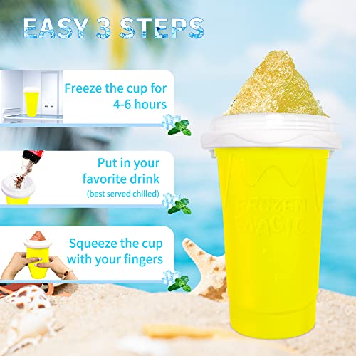 TUNISE Slushy Maker Cup, Slushy Squeeze Cup,DIY Quick Frozen Magic Cup,Double Layer Slush Cup Squeeze,Fasting Cooling Slushy Maker Cup,Suitable For Famliy Homemade Summer DIY Milk Shake Ice Cream Maker(Yellow)