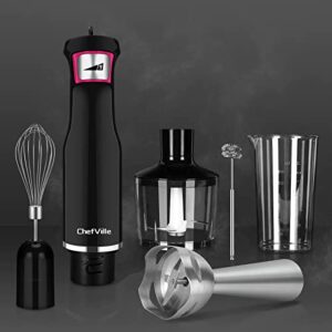 Immersion Blender, ChefVille HB02 Electric Hand Blender, Immersion Blender Handheld with BPA-Free Food Chopper, Whisk, Egg Beater, Measuring Beaker, Powerful Immersion Hand Blender