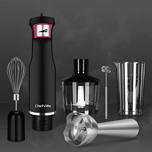 Immersion Blender, ChefVille HB02 Electric Hand Blender, Immersion Blender Handheld with BPA-Free Food Chopper, Whisk, Egg Beater, Measuring Beaker, Powerful Immersion Hand Blender