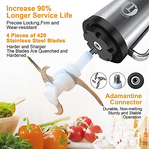 Meat Grinder Food Processor Chopper Electric Small with Safety Handle, TOMBOT 8-Cup Mini Blender for Meat Vegetables Fruits Nuts Puree with 4 Sharp Blades, 1.8L Stainless Steel Bowl,2 Speeds,300W,120V