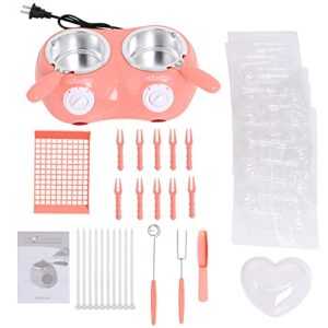 Chocolate Melting Pot Electric Fondue Melter Machine Set with Mold DIY Pink Stainless Steel Plastic Home Candy Chocolate Making Melting Pot Kitchen Tool Double-pot