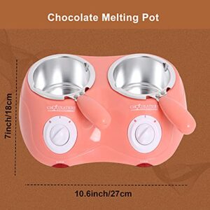 Chocolate Melting Pot Electric Fondue Melter Machine Set with Mold DIY Pink Stainless Steel Plastic Home Candy Chocolate Making Melting Pot Kitchen Tool Double-pot