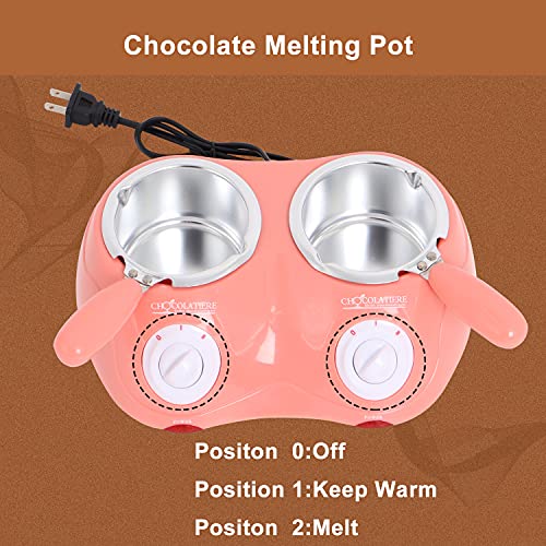 Chocolate Melting Pot Electric Fondue Melter Machine Set with Mold DIY Pink Stainless Steel Plastic Home Candy Chocolate Making Melting Pot Kitchen Tool Double-pot