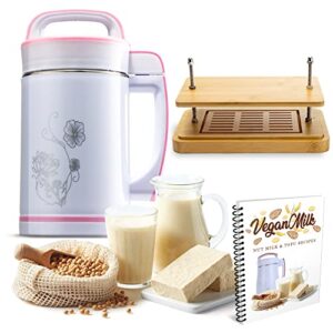 soy milk maker machine – 5 in 1 vegan nut milk maker – nut milk machine works as: almond milk maker, oat milk maker, soymilk machine, & soup maker machine. includes tofu making kit w/ tofu press & recipe ebook for nut milk & tofu