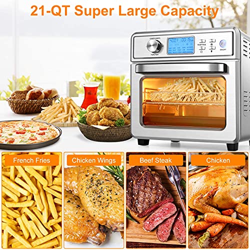 16 in 1 Air Fryer Oven, 24QT Convection Air Fryer Toaster Oven Combo with LED Display & Temperature/Time Dial, 1700W Large Airfryer Oven, Oil Less & Stainless Steel