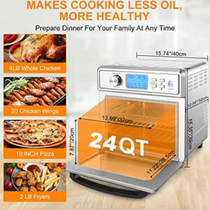 16 in 1 Air Fryer Oven, 24QT Convection Air Fryer Toaster Oven Combo with LED Display & Temperature/Time Dial, 1700W Large Airfryer Oven, Oil Less & Stainless Steel