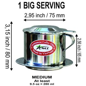 AMT 9.5 OZ Vietnamese Coffee Maker, 1 Big Serving, Screw Down Phin Coffee Vietnamese Coffee Filter Vietnam Coffee Dripper for making Vietnamese Style at Home Office (8, Handle)