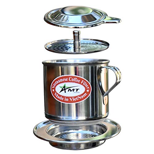 AMT 9.5 OZ Vietnamese Coffee Maker, 1 Big Serving, Screw Down Phin Coffee Vietnamese Coffee Filter Vietnam Coffee Dripper for making Vietnamese Style at Home Office (8, Handle)