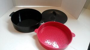 tupperware steamer red & gray 3 peice microsteamer cook #3066a microwave rice tortilla vegetable