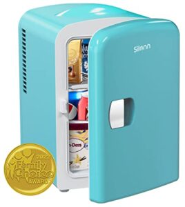 silonn 4l/6 can mini fridge, portable skincare fridge, teal
