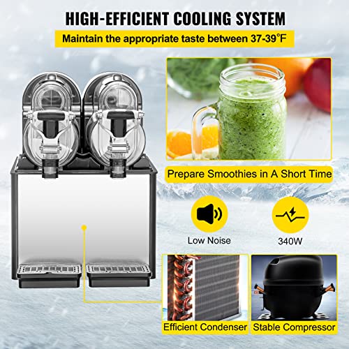 VEVOR Commercial Slushy Machine, 3LX2 Tank Slush Drink Maker, 340W Frozen Drink Machine with Temperature Preservation, Stainless Steel Home Slush Frozen Drink Machine with Automatic Clean, Black