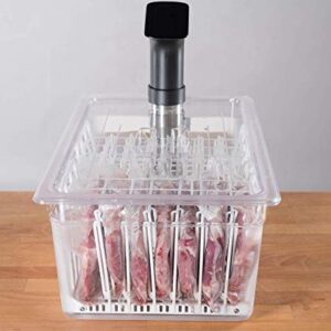 LIPAVI N20X Sous Vide Rack with Anti Float - Adjustable, Collapsible, Ensures even warmin - Polycarbonate with 316L Stainless steel weights - Square L:7.8 W:6.4 H:6.6 inch - Fits LIPAVI C20 Container