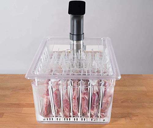 LIPAVI N20X Sous Vide Rack with Anti Float - Adjustable, Collapsible, Ensures even warmin - Polycarbonate with 316L Stainless steel weights - Square L:7.8 W:6.4 H:6.6 inch - Fits LIPAVI C20 Container