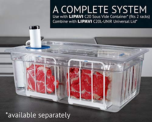 LIPAVI N20X Sous Vide Rack with Anti Float - Adjustable, Collapsible, Ensures even warmin - Polycarbonate with 316L Stainless steel weights - Square L:7.8 W:6.4 H:6.6 inch - Fits LIPAVI C20 Container