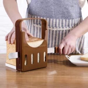 Bread Slicer,Bread Slicer for Homemade,Bread Loaf Cutter Machine - Foldable Adjustable Brown Plastic Bread Machine，Kitchen Fittings be used for Sandwich Cutter toast Bagel Slicer