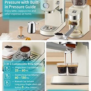 Gevi 20 Bar Compact Professional Espresso Coffee Machine with Milk Frother for Espresso, Latte and Cappuccino Burr Coffee Grinder with 35 Precise Grind Settings, Beige