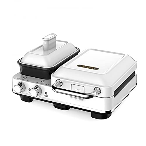 Joydeem 4-in-1 Breakfast Station, Multifunctional Breakfast Maker, Sandwich Maker with Egg Boiler, Panini Press Grill , Waffle Maker & Steamer, 2 Individual Portions, Nonstick,1000W, White