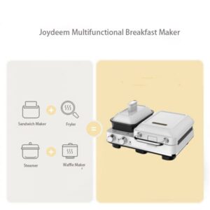 Joydeem 4-in-1 Breakfast Station, Multifunctional Breakfast Maker, Sandwich Maker with Egg Boiler, Panini Press Grill , Waffle Maker & Steamer, 2 Individual Portions, Nonstick,1000W, White