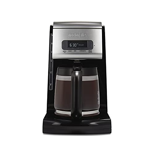 Proctor Silex FrontFill Drip Coffee Maker, Digital & Programmable, 12 Cup Glass Carafe, Black and Silver (43687)