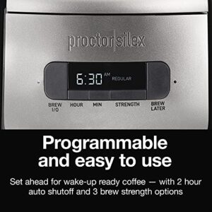 Proctor Silex FrontFill Drip Coffee Maker, Digital & Programmable, 12 Cup Glass Carafe, Black and Silver (43687)