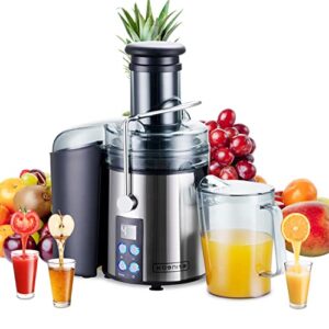 juicer machines, kognita lcd monitor 1100w centrifugal juicer with 3” big mouth feed chute, anti-drip, tainless-steel filter easy clean included brush