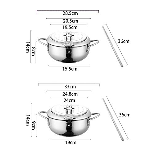 Deep Fryer Pot, Japanese Tempura Small Deep Fryer Stainless Steel Frying Pot With Thermometer,Lid And Oil Drip Drainer Rack for French Fries Shrimp Chicken Wings(20cm, 304)