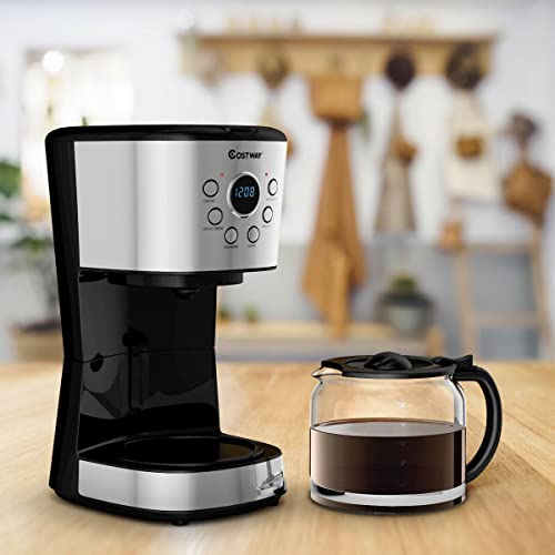 ARLIME 12-Cup Programmable Coffee Maker, 900W Drip Coffee Maker Pot W/LED Display, Brew Strength Control, Anti-Drip System, Warming Plate & Glass Carafe, Keep Warm 2-Hour Brew Coffee Machine, Black