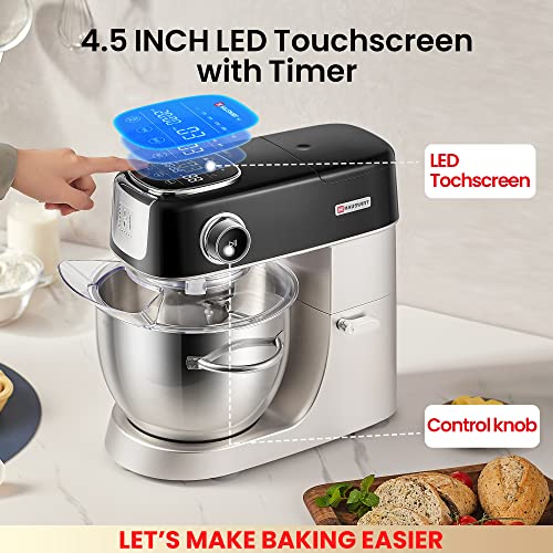 HAUSWRIT Electric Stand Mixer 5.3 QT 11 Speed Tilt-Head Dough Mixer,Top Mounted Digital Touch Screen,Kitchen Food Mixer with Egg Whisk,Dough Hook,Flat Beater